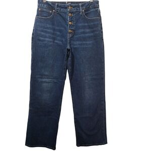 J Crew Curvy Full Length Wide Leg Button Fly Dark Wash Jeans Women's Size 29‎